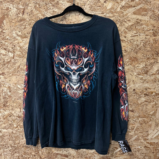 Vintage Skull Flame y2k Long sleeve size Large